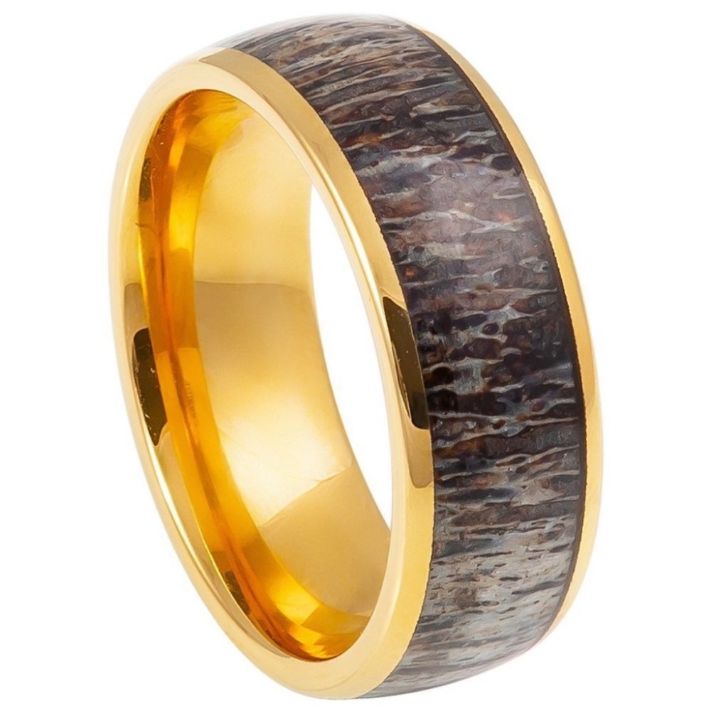 8mm Domed Gold Tungsten Wedding Band Ring